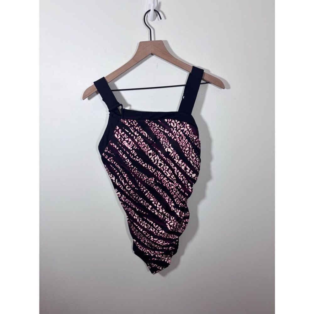 AQUA GREEN Asymetrical One Piece Swimsuit UPF 50+ NEW Large animal print pool